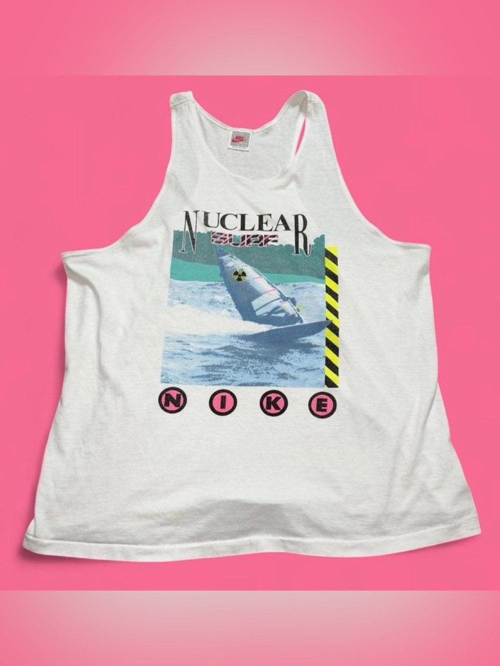 Vintage Nike Shirt Mens XL White Nuclear Surf Graphic Tank Top USA 80s 90s